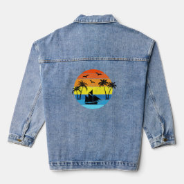 Tropische zonsondergang met palmbomen en een zeilb denim jacket