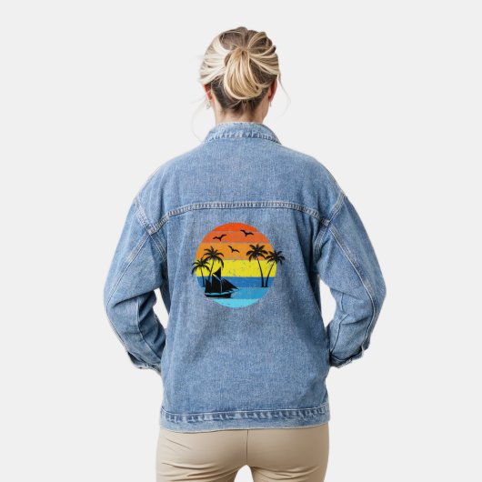 Tropische zonsondergang met palmbomen en een zeilb denim jacket (Model)