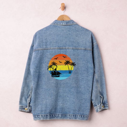 Tropische zonsondergang met palmbomen en een zeilb denim jacket (Hangar)