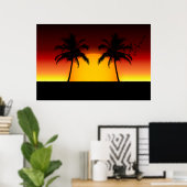 Tropische zonsondergang met palmbomen poster (Thuiskantoor)