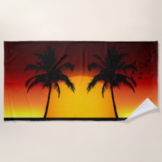 Tropische zonsondergang met palmbomen strandlaken