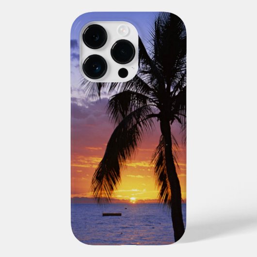 Tropische zonsondergang met palmboom, Case-Mate iPhone case (Achterkant)