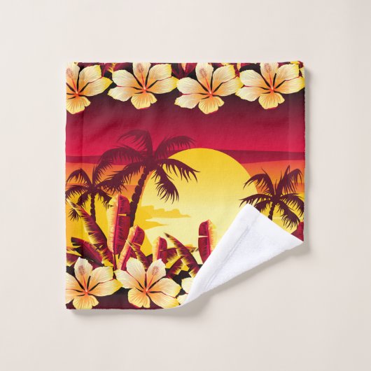 Tropische zonsondergang met palmen bad handdoek (Wasdoekje)