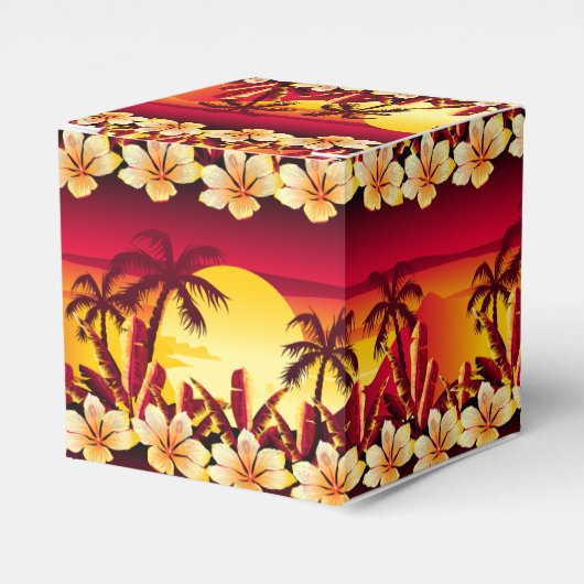 Tropische zonsondergang met palmen bedankdoosjes (Voorkant Zijde)