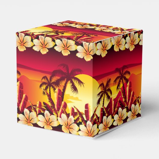 Tropische zonsondergang met palmen bedankdoosjes (Achterkant)