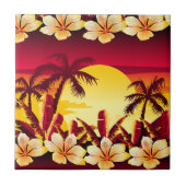 Tropische zonsondergang met palmen tegeltje (Voorkant)