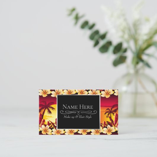 Tropische zonsondergang met palmen visitekaartje (Staand voorkant)