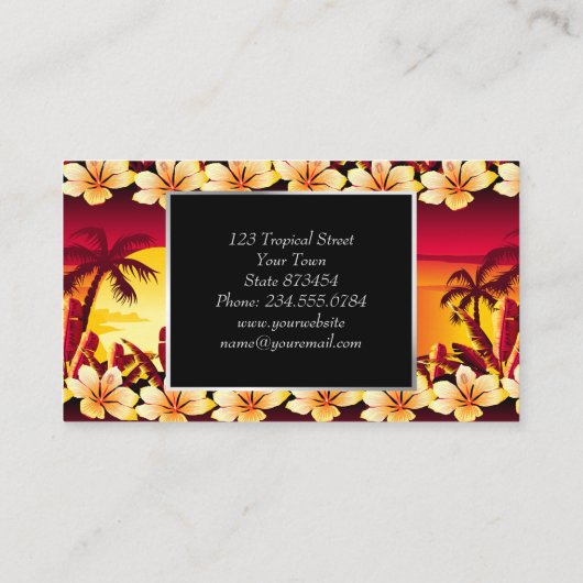 Tropische zonsondergang met palmen visitekaartje (Achterkant)