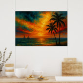 Tropische zonsondergang met zeilboten poster (Keuken)