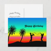 Tropische Zonsondergang Muzikanten Silhouet Verjaa Briefkaart (Voorkant / Achterkant)