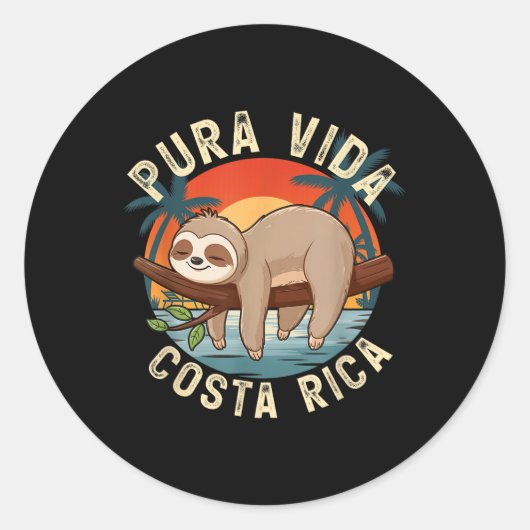 Tropische zonsondergang Natuur Sloth Costa Rica Pu Ronde Sticker (Voorkant)