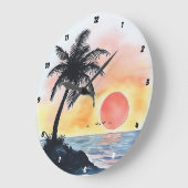 Tropische zonsondergang oceaan scène met palmbomen grote klok (Hoek)