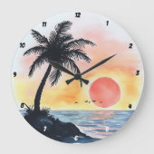 Tropische zonsondergang oceaan scène met palmbomen grote klok (Voorkant)