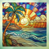 Tropische zonsondergang op strand glas-in-lood kun raamsticker (Vel 3)