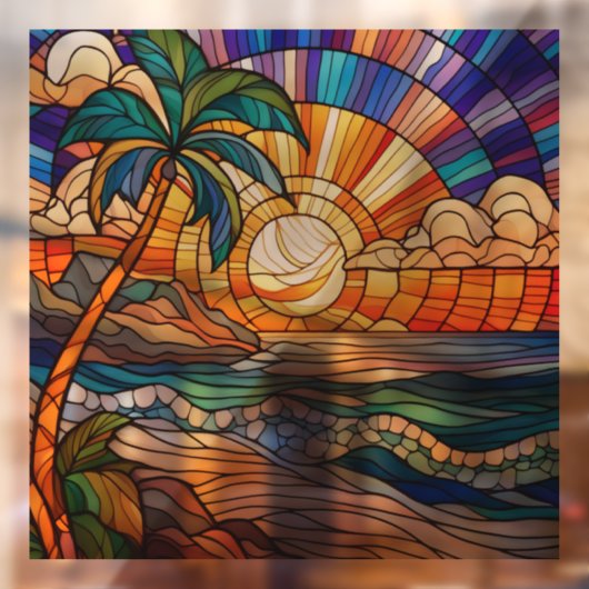 Tropische zonsondergang op strand glas-in-lood kun raamsticker (Vel 2)