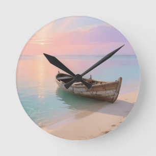 Tropische Zonsondergang op Strand met Houten Boot Ronde Klok