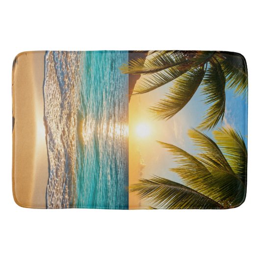 Tropische Zonsondergang Palm Beach Luxe Badmat (Voorkant)