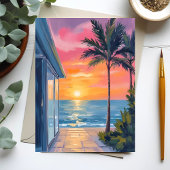 Tropische Zonsondergang Palm Beach Oceaan Aquarel