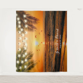 Tropische Zonsondergang Palm Beach Trouw Achtergro Wandkleed