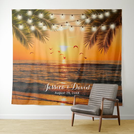Tropische Zonsondergang Palm Beach Trouwdecoratie Wandkleed (In Situ (horizontaal))