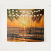 Tropische zonsondergang palm Beach Wedding Backdru Wandkleed (Voorkant (horizontaal))