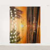 Tropische zonsondergang palm Beach Wedding Backdru Wandkleed (Voorkant)