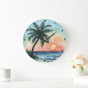 Tropische zonsondergang Palm Ocean Waves Grote Klok