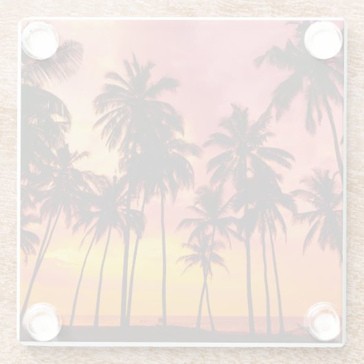 Tropische zonsondergang: Palm Silhouet Serenity. Glazen Onderzetter (Achterkant)