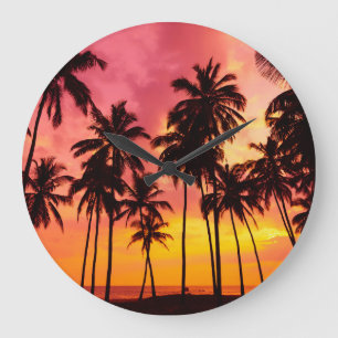 Tropische zonsondergang: Palm Silhouet Serenity. Grote Klok