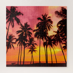 Tropische zonsondergang: Palm Silhouet Serenity. Legpuzzel