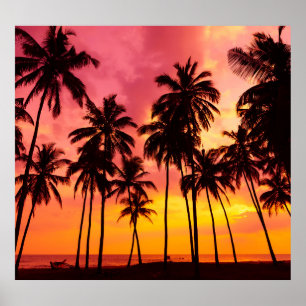 Tropische zonsondergang: Palm Silhouet Serenity. Poster