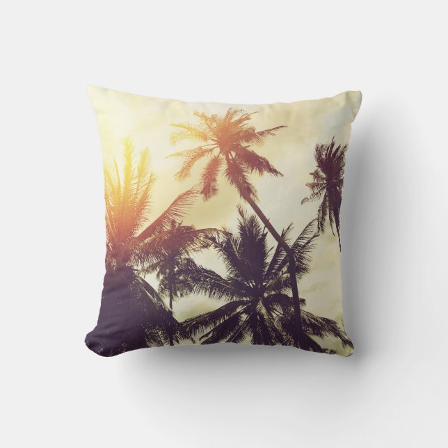 Tropische Zonsondergang: Palm Silhouette  Kussen (Voorkant)