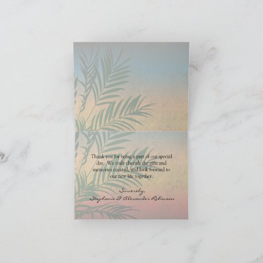Tropische Zonsondergang Palm Takken Bedankt Kaarte (Binnen)