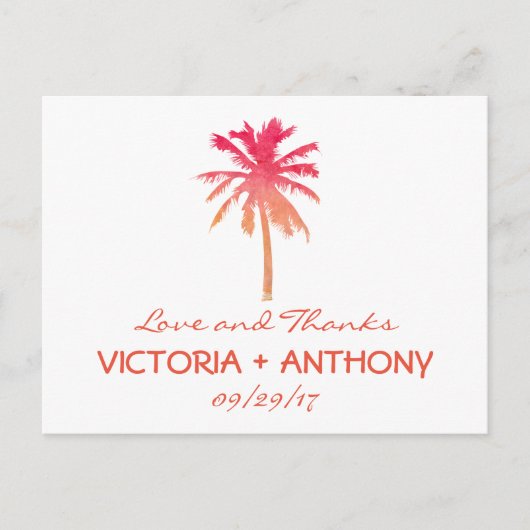 Tropische zonsondergang Palm Tree Beach bruiloft d Briefkaart (Voorkant)