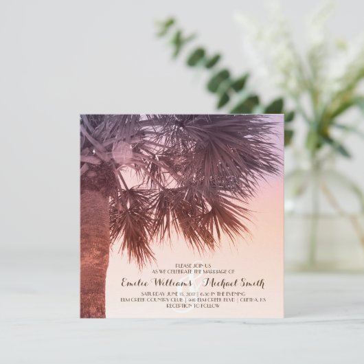 Tropische zonsondergang Palm Tree Beach bruiloft u Kaart (Staand voorkant)