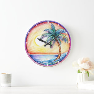 Tropische zonsondergang Palm Tree Beach Grote Klok
