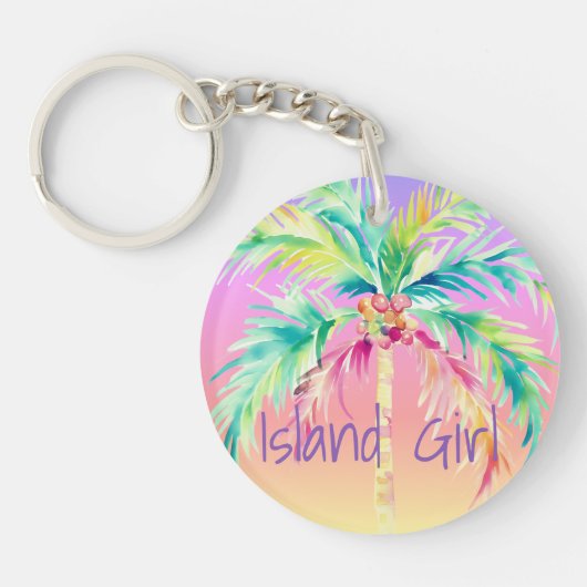 Tropische zonsondergang Palm Tree Island Meisje Sleutelhanger (Voorkant)