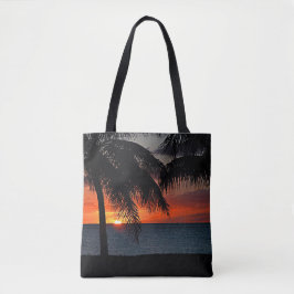 Tropische zonsondergang Palm Trees Strand Ocean Ca Tote Bag