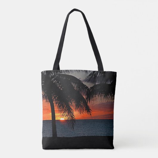 Tropische zonsondergang Palm Trees Strand Ocean Ca Tote Bag (Achterkant)