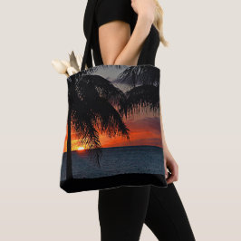 Tropische zonsondergang Palm Trees Strand Ocean Ca Tote Bag