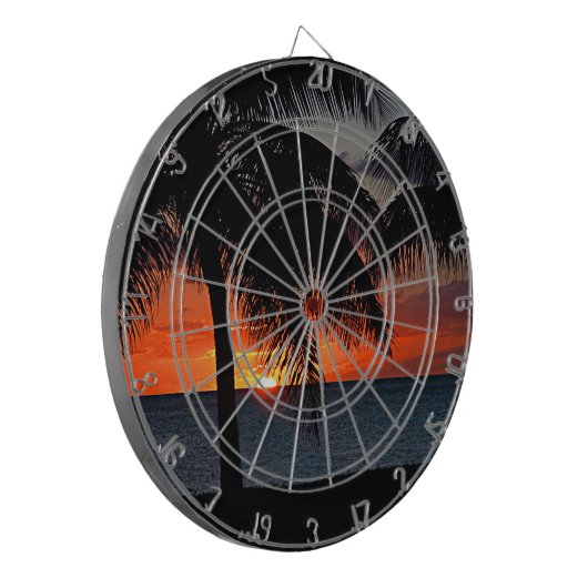 Tropische zonsondergang palmbomen in het Caribisch Dartbord (Voorkant Links)