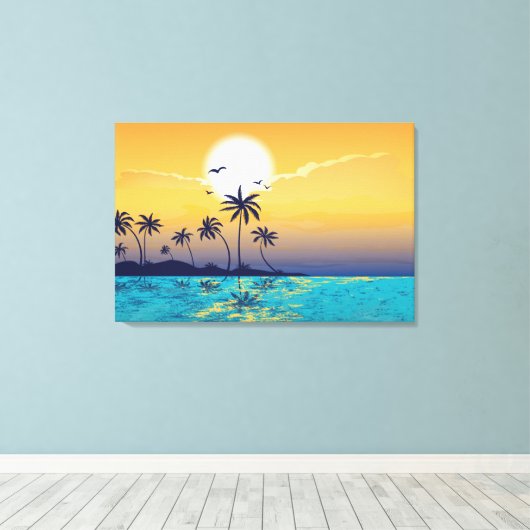 Tropische zonsondergang, palmbomen verpakte canvas (Insitu (Houten vloer))
