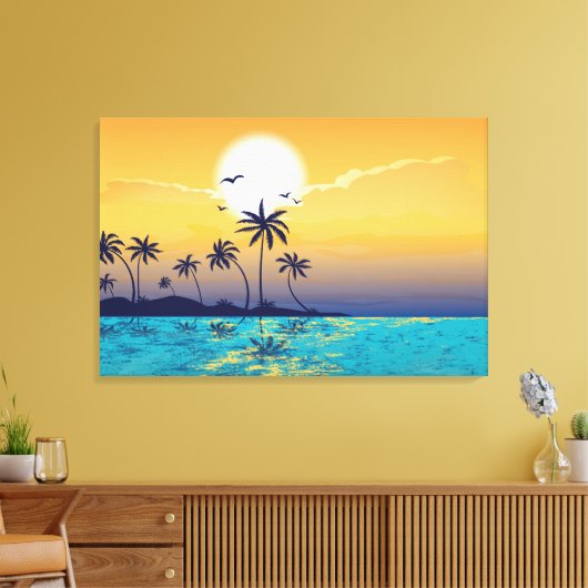 Tropische zonsondergang, palmbomen verpakte canvas (Insitu (Woonkamer))