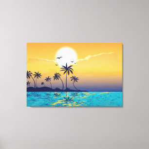 Tropische zonsondergang, palmbomen verpakte canvas afdruk