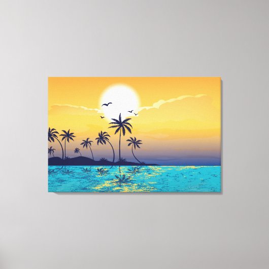 Tropische zonsondergang, palmbomen verpakte canvas afdruk (Voorkant)