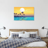 Tropische zonsondergang, palmbomen verpakte canvas afdruk (Insitu (Slaapkamer))