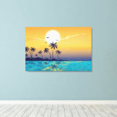 Tropische zonsondergang, palmbomen verpakte canvas afdruk (Insitu (Houten vloer))