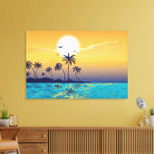 Tropische zonsondergang, palmbomen verpakte canvas afdruk (Insitu (Woonkamer))