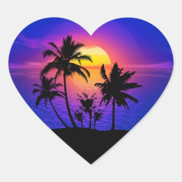 Tropische Zonsondergang Palmboom Hart Sticker