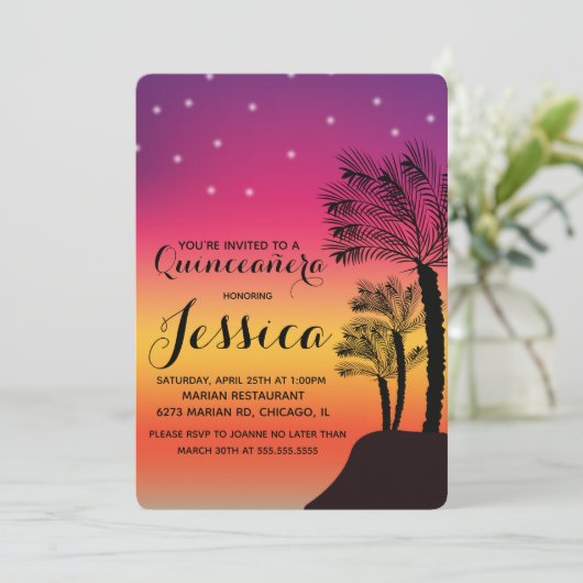 Tropische Zonsondergang Palmboom Quinceañera Sweet Kaart (Staand voorkant)